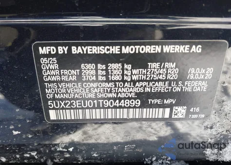 2026 BMW X5 xDrive40I z USA, uszkodzony, nr VIN 5UX23EU01T9044899